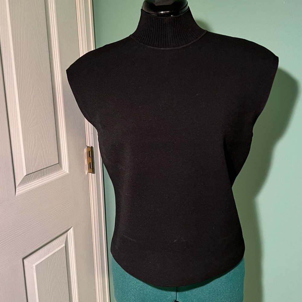 Black Sleeveless Mock Neck Sweater with Back Cutout